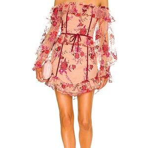 MAJORELLE Pink Floral Off-Shoulder Mini Dress